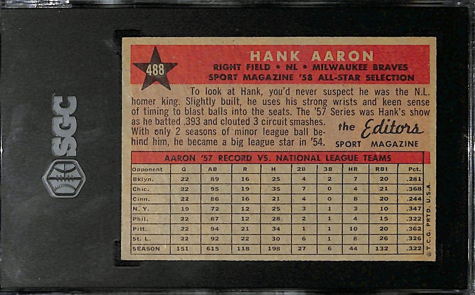 1958 Topps Hank Aaron All-Star #488 Graded SGC 7