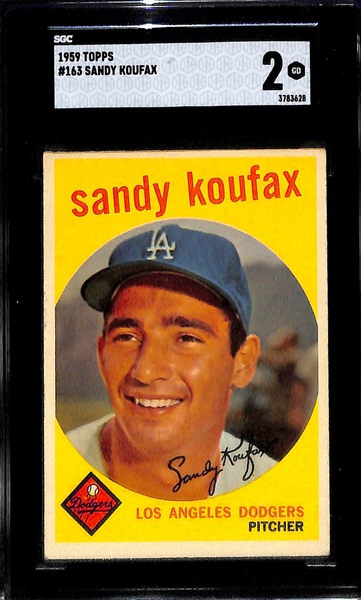 Graded Lot - 1958 Hank Aaron (Yellow Name) #30 (SGC 1), 1958 Ted Williams #1 (SGC 1.5), 1959 Sandy Koufax #163 (SGC 2)