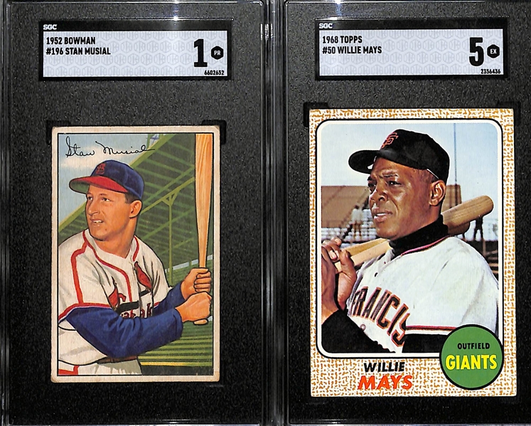 Graded Lot - 1952 Bowman Stan Musial #196 (SGC 1) & 1968 Willie Mays #50 (SGC 5)