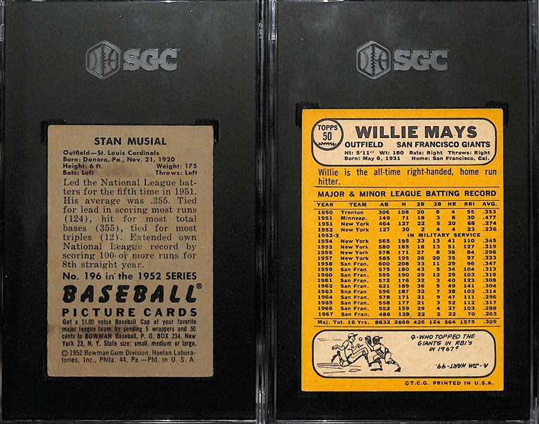 Graded Lot - 1952 Bowman Stan Musial #196 (SGC 1) & 1968 Willie Mays #50 (SGC 5)