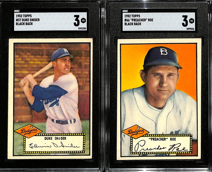 Lot of (2) SGC Graded 1952 Topps Black Backs- Duke Snider (SGC 3), Preacher Roe (SGC 3)