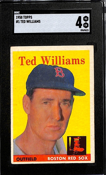 Lot of (3) SGC Graded 1950s Topps Cards - 1958 Topps Ted Williams (SGC 4), 1958 Topps Stan Musial All Star (SGC 5), 1957 Topps Jim Gilliam (SGC 3.5)