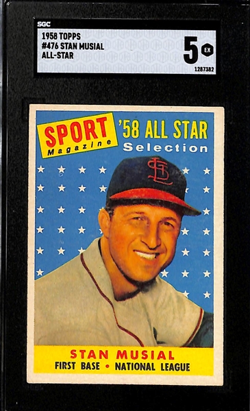 Lot of (3) SGC Graded 1950s Topps Cards - 1958 Topps Ted Williams (SGC 4), 1958 Topps Stan Musial All Star (SGC 5), 1957 Topps Jim Gilliam (SGC 3.5)