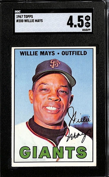 Lot of (3) SGC Graded 1960s Topps Cards- 1967 Topps Willie Mays (SGC 4.5), 1966 Topps Ernie Banks (SGC 6), 1961 Topps Ed Matthews (SGC 4)