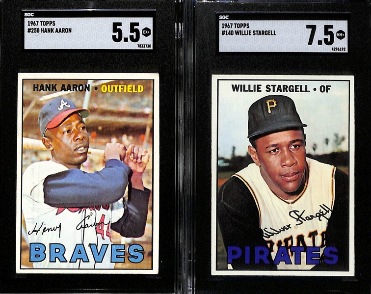 Lot of (2) SGC Graded 1967 Topps Cards- Hank Aaron (SGC 5.5), Willie Stargell (SGC 7.5)