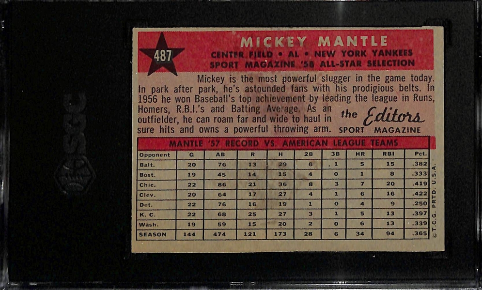 1958 Topps Mickey Mantle All Star Graded SGC 4