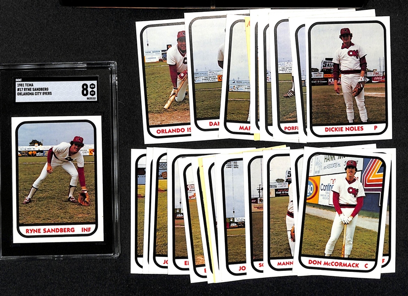 1981 TCMA Oklahoma City 89ers Complete Minor League Team Set with Ryne Sandberg Rookie Card Graded SGC 8