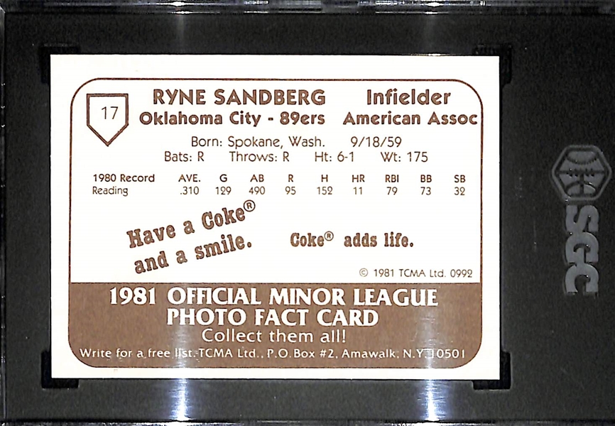 1981 TCMA Oklahoma City 89ers Complete Minor League Team Set with Ryne Sandberg Rookie Card Graded SGC 8