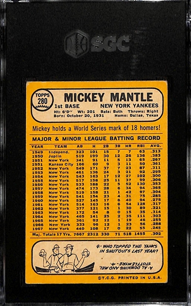 1968 Topps Mickey Mantle Graded SGC 4