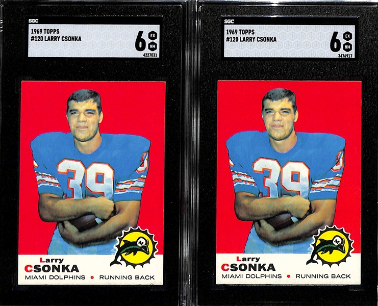 Lot of (2) 1969 Topps Larry Csonka Rookie Cards Graded SGC 6