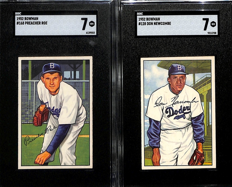 Lot of (2) SGC Graded 1952 Bowman Cards- Preacher Roe (SGC 7), Don Newcombe (SGC 7)