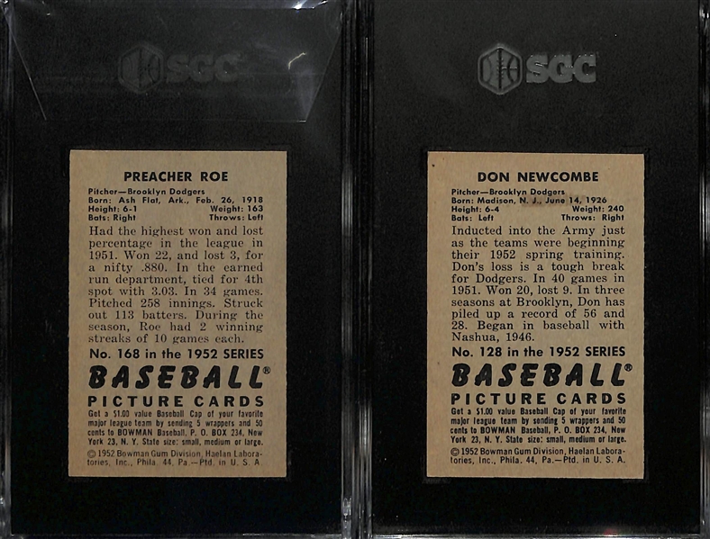 Lot of (2) SGC Graded 1952 Bowman Cards- Preacher Roe (SGC 7), Don Newcombe (SGC 7)