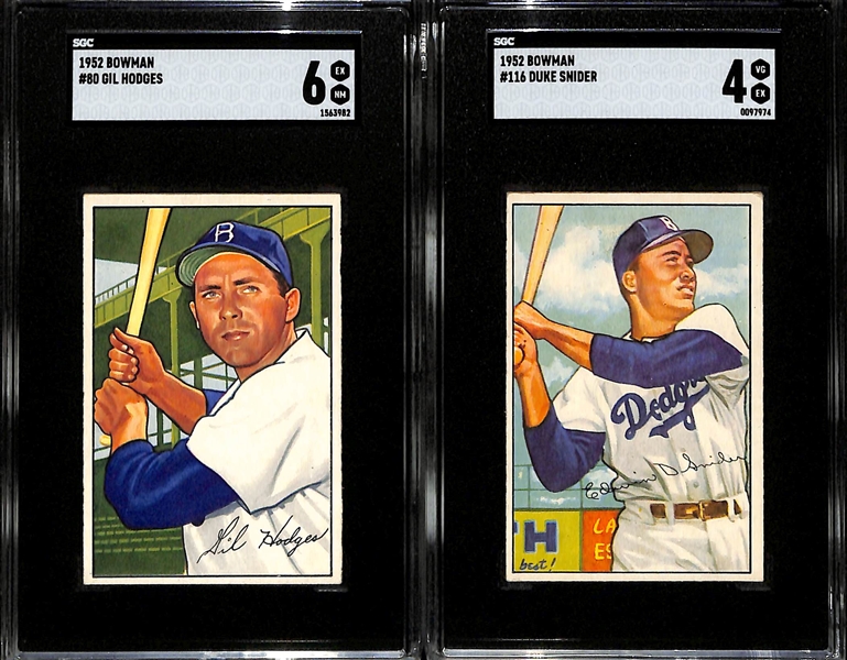 Lot of (2) SGC Graded 1952 Bowman Cards- Gil Hodges (SGC 6), Duke Snider (SGC 4)