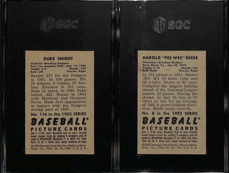 Lot of (2) SGC Graded 1952 Bowman Cards- Duke Snider (SGC 4.5), Pee Wee Reese (SGC 4.5)