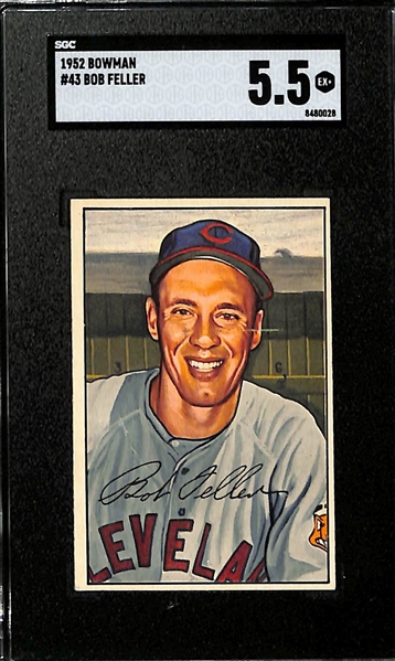 Lot of (3) SGC Graded 1952 Bowman Cards- Phil Rizzuto (SGC 5.5), Bob Feller (SGC 5.5), Larry Doby (SGC 4)