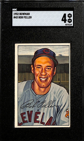 Lot of (4) SGC Graded 1952 Bowman Cards- Bob Feller (SGC 4), Ralph Kiner (SGC 5), Joe Garagiola (SGC 5), Larry Doby (SGC 2.5)