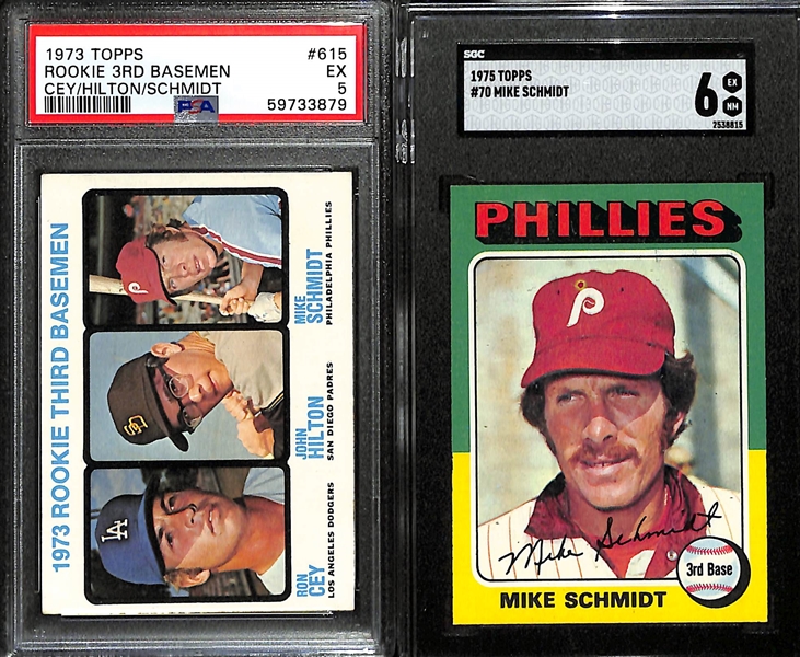 Lot of (2) Graded Mike Schmidt Cards- 1973 Topps Mike Schmidt Rookie (PSA 5) + 1975 Topps Mike Schmidt (SGC 6)