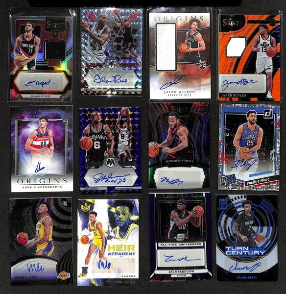 Lot of (26) Basketball Autograph and Jersey Cards inc. 2023-24 Elite Jordan Walsh Rookie Gold (#/10), 2019-20 Encased Dave Cowens (#/49),+