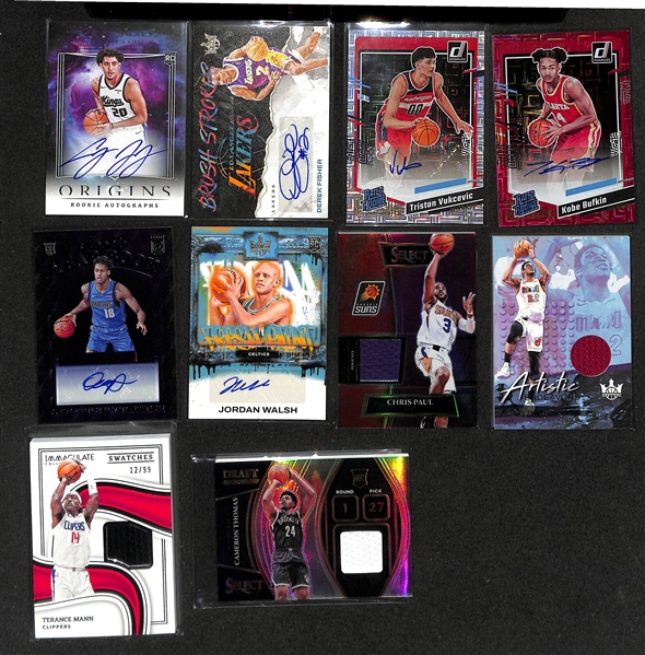 Lot of (26) Basketball Autograph and Jersey Cards inc. 2023-24 Elite Jordan Walsh Rookie Gold (#/10), 2019-20 Encased Dave Cowens (#/49),+