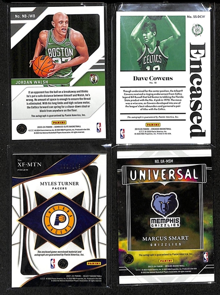 Lot of (26) Basketball Autograph and Jersey Cards inc. 2023-24 Elite Jordan Walsh Rookie Gold (#/10), 2019-20 Encased Dave Cowens (#/49),+