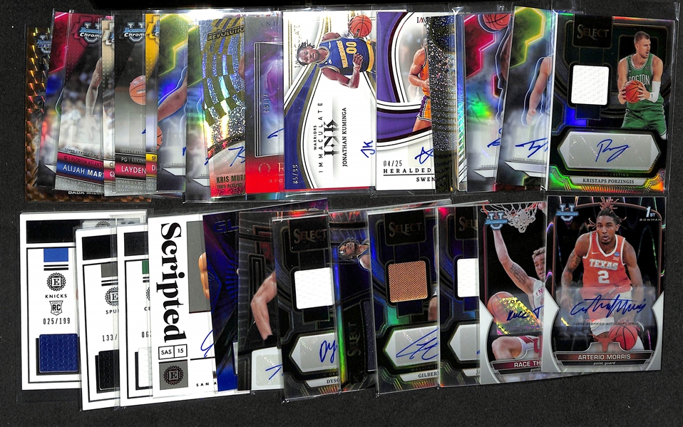 Lot of (29) Basketball Autograph and Jersey Cards inc. 2023-24 Select Kristaps Prozingis Autograph Patch (#/125), 2024 Bowmans Best University Tyler Kolek Rookie Autograph (#/125), +