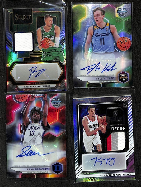 Lot of (29) Basketball Autograph and Jersey Cards inc. 2023-24 Select Kristaps Prozingis Autograph Patch (#/125), 2024 Bowmans Best University Tyler Kolek Rookie Autograph (#/125), +