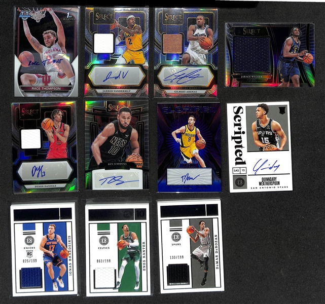 Lot of (29) Basketball Autograph and Jersey Cards inc. 2023-24 Select Kristaps Prozingis Autograph Patch (#/125), 2024 Bowmans Best University Tyler Kolek Rookie Autograph (#/125), +