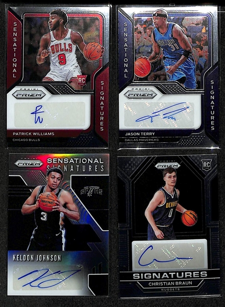 Lot of (26) Prizm + Optic Basketball Autograph Cards inc. Patrick Williams Rookie, Jason Terry, Keldon Johnson Rookie, Christian Braun Rookie, +