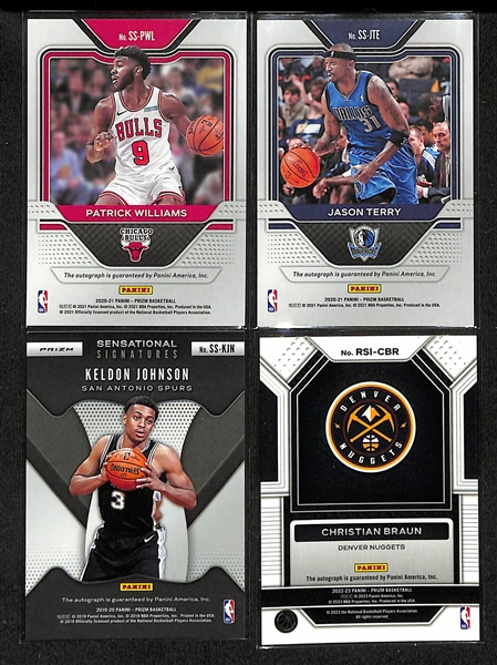 Lot of (26) Prizm + Optic Basketball Autograph Cards inc. Patrick Williams Rookie, Jason Terry, Keldon Johnson Rookie, Christian Braun Rookie, +