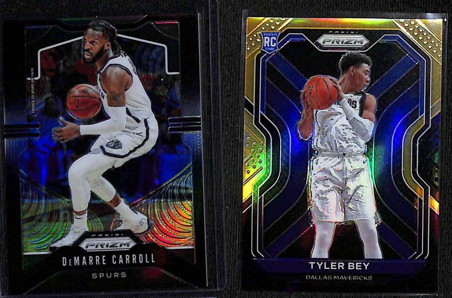 Lot of (10) Serial Numbered Basketball Cards inc. 2019-20 Prizm DeMarre Carroll Black 1/1, 2020-21 Prizm Tyler Bey Black Gold Rookie (#/5), 2022-23 Select Jrue Holiday Lucky Envelopes (#/8), +