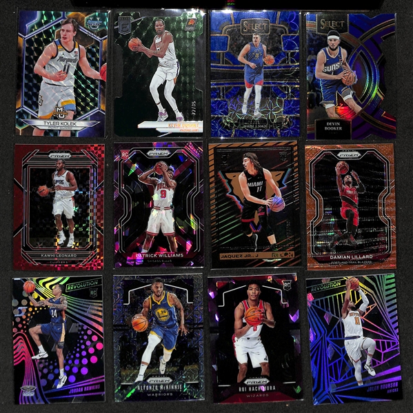 Lot of (170+) Serial Numbered Basketball Cards inc Tyler Kolek Rookie (#/15), Kevin Durant (#/35), Nikola Jokic (#/249), Devin Booker (#/249), Kawhi Leonard (#/75), +