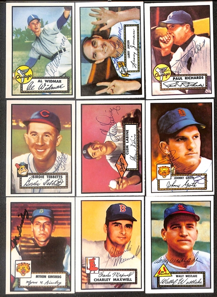 Lot of (39) Signed 1980 1952 Topps Reprint Cards inc. Pee Wee Reese, Enos Slaughter, Bobby Morgan, Vernon Law, Henry Majeski, + (Beckett BAS Reviewed)