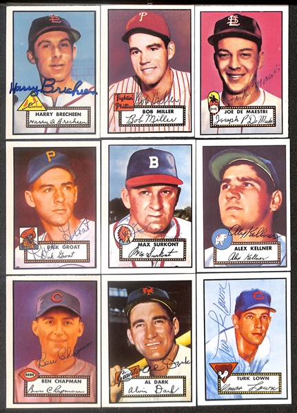 Lot of (39) Signed 1980 1952 Topps Reprint Cards inc. Pee Wee Reese, Enos Slaughter, Bobby Morgan, Vernon Law, Henry Majeski, + (Beckett BAS Reviewed)