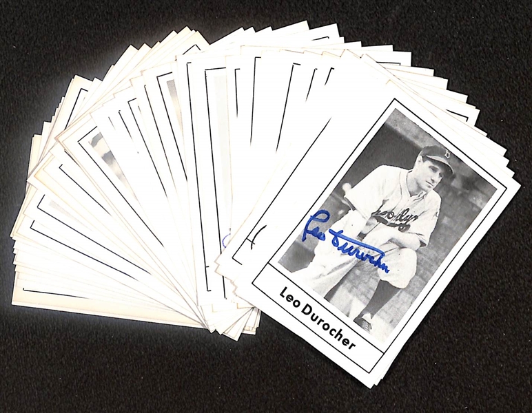 Lot of (44) Signed 1978 Grand Slam Cards inc. Leo Durocher, Lloyd Waner, Travis Jackson, Carl Hubbell, Al Schoendienst, Stanley Coveleski, + (Beckett BAS Reviewed)