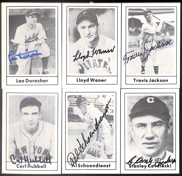 Lot of (44) Signed 1978 Grand Slam Cards inc. Leo Durocher, Lloyd Waner, Travis Jackson, Carl Hubbell, Al Schoendienst, Stanley Coveleski, + (Beckett BAS Reviewed)