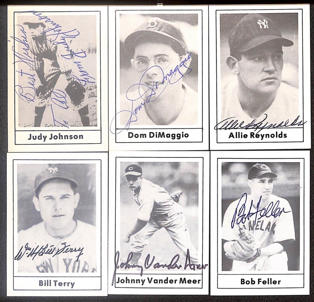 Lot of (33) Signed 1978 Grand Slam Cards inc. Judy Johnson, Dom DiMaggio, Allie Reynolds, Bill Terry, Johnny Vander Meer, Bob Feller, James Bell, + (Beckett BAS Reviewed)