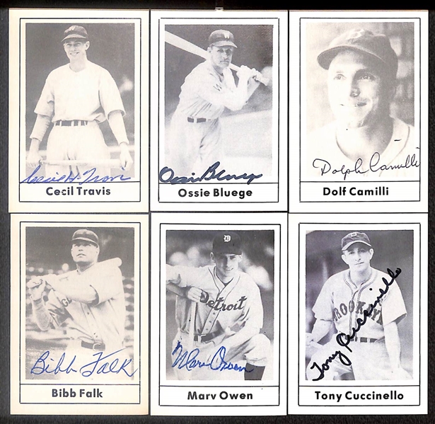 Lot of (33) Signed 1978 Grand Slam Cards inc. Judy Johnson, Dom DiMaggio, Allie Reynolds, Bill Terry, Johnny Vander Meer, Bob Feller, James Bell, + (Beckett BAS Reviewed)