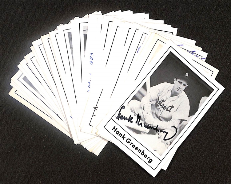 Lot of (37) Signed 1978 Grand Slam Cards inc. Hank Greenberg, Joe Wood, Johnny Mize, Joe Adcock, Rick Ferrell, Jocko Conlan, + (Beckett BAS Reviewed)