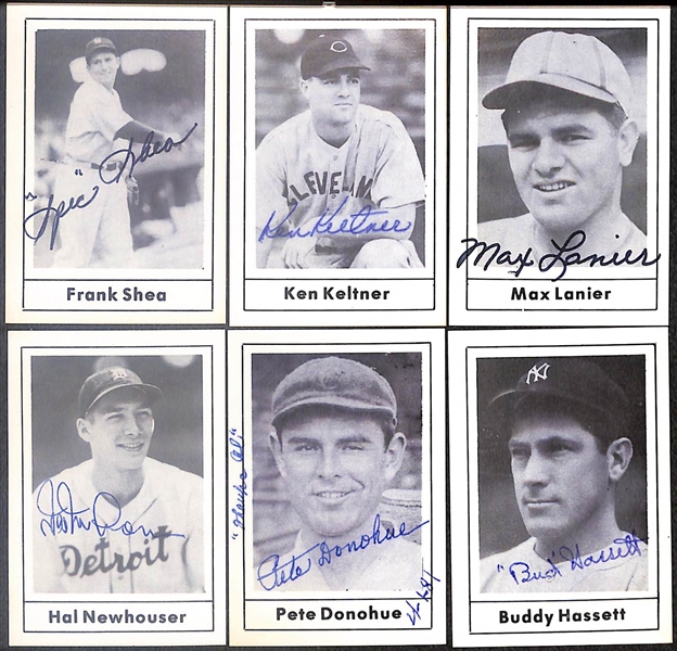 Lot of (37) Signed 1978 Grand Slam Cards inc. Hank Greenberg, Joe Wood, Johnny Mize, Joe Adcock, Rick Ferrell, Jocko Conlan, + (Beckett BAS Reviewed)