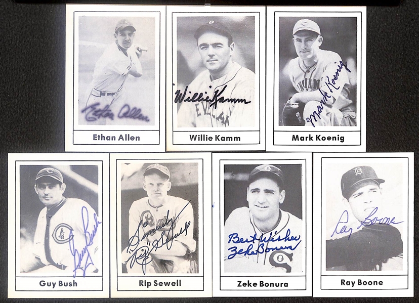 Lot of (37) Signed 1978 Grand Slam Cards inc. Hank Greenberg, Joe Wood, Johnny Mize, Joe Adcock, Rick Ferrell, Jocko Conlan, + (Beckett BAS Reviewed)