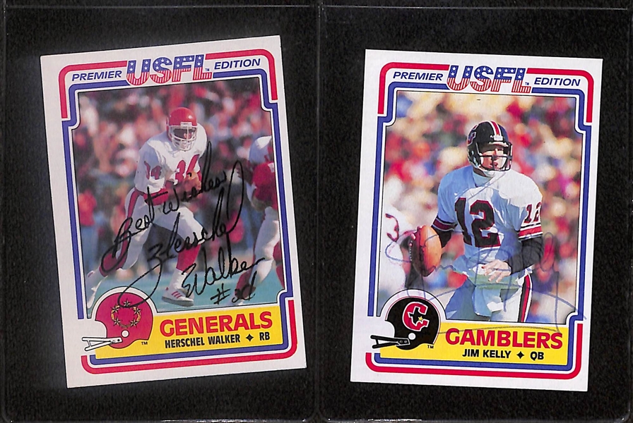 Lot of (2) Signed 1982 Topps USFL Rookie Cards- Herschel Walker, Jim Kelly (Beckett BAS Reviewed)