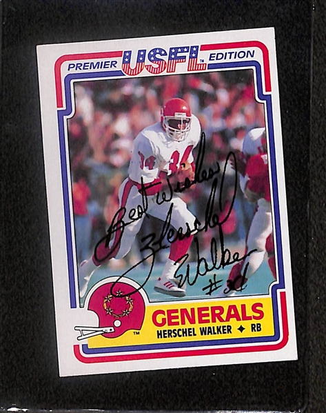 Lot of (2) Signed 1982 Topps USFL Rookie Cards- Herschel Walker, Jim Kelly (Beckett BAS Reviewed)