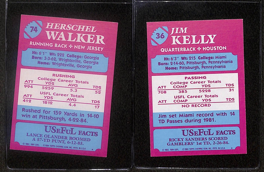 Lot of (2) Signed 1982 Topps USFL Rookie Cards- Herschel Walker, Jim Kelly (Beckett BAS Reviewed)