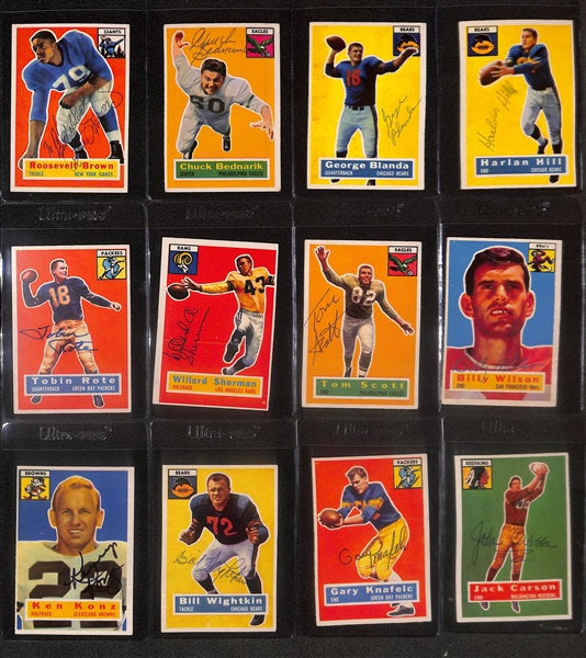 Lot of (9) Signed 1956 Topps Footbal Cards- George Blanda, Roosevelt Grier, Tobin Rote, Bobby Watkins, Bill Wightkin, Willard Sherman, Gary Knafelc, John Martinkovic, Jack Carson (Beckett BAS...