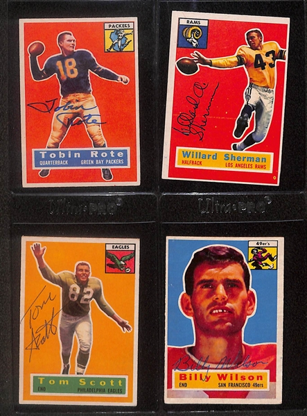 Lot of (9) Signed 1956 Topps Footbal Cards- George Blanda, Roosevelt Grier, Tobin Rote, Bobby Watkins, Bill Wightkin, Willard Sherman, Gary Knafelc, John Martinkovic, Jack Carson (Beckett BAS...