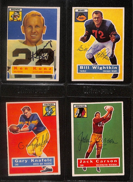 Lot of (9) Signed 1956 Topps Footbal Cards- George Blanda, Roosevelt Grier, Tobin Rote, Bobby Watkins, Bill Wightkin, Willard Sherman, Gary Knafelc, John Martinkovic, Jack Carson (Beckett BAS...