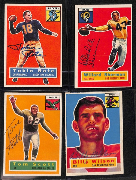 Lot of (12) Signed 1956 Topps Cards- Roosevelt Brown, Chuck Bednarik, George Blanda, Harlan Hill, Tobin Rote, Willard Sherman, Tom Scott, Billy Wilson, Ken Konz, Bill Wightkin, Gary Knafelc, Jack...