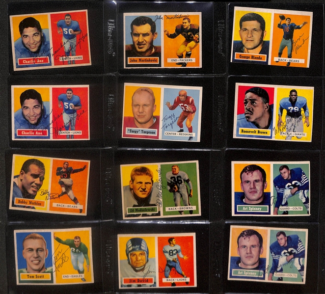 Lot of (12) Signed 1957 Topps Cards- Geogre Blanda, Roosevelt Brown, (2) Art Spinney, John Martinkovic, Torgy Torgeson, Ed Modzelewski, Jim David, (2) Charlie Ane, Bobby Watkins, Tom Scott -...