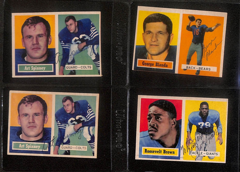 Lot of (12) Signed 1957 Topps Cards- Geogre Blanda, Roosevelt Brown, (2) Art Spinney, John Martinkovic, Torgy Torgeson, Ed Modzelewski, Jim David, (2) Charlie Ane, Bobby Watkins, Tom Scott -...