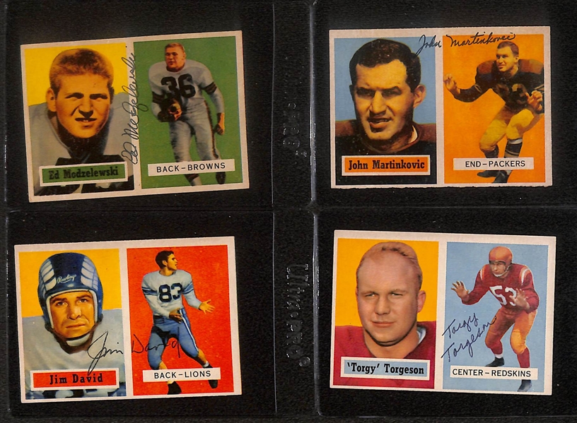 Lot of (12) Signed 1957 Topps Cards- Geogre Blanda, Roosevelt Brown, (2) Art Spinney, John Martinkovic, Torgy Torgeson, Ed Modzelewski, Jim David, (2) Charlie Ane, Bobby Watkins, Tom Scott -...